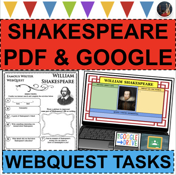 Preview of WILLIAM SHAKESPEARE  WebQuest Research Project Biography Notes (PDF & DIGITAL)