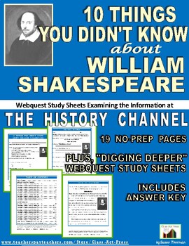Preview of WILLIAM SHAKESPEARE Webquest | Worksheets | Printables