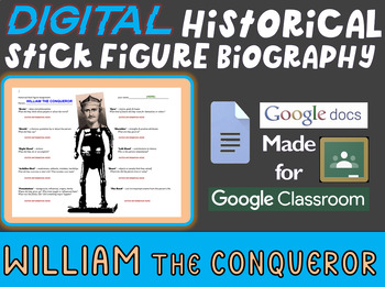 Preview of WILLIAM THE CONQUEROR Digital Historical Stick Figure - Editable Google Docs