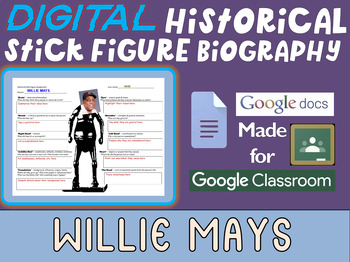 Preview of WILLIE MAYS Digital Historical Stick Figure Biography (MINI BIOS)