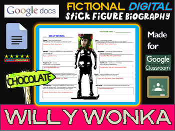 Preview of WILLY WONKA - Fictional Digital Stick Figure Research Activity (GOOGLE DOCS)