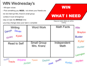 Preview of WIN (What I Need)  Choice Board *Editable*