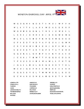 Preview of WINSTON CHURCHILL DAY: APRIL 9TH: A TRIBUTE: WORD SEARCH