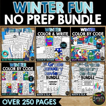 Preview of WINTER Activities BUNDLE | Color by Code | Writing Pages | 1st Grade | 2nd Grade