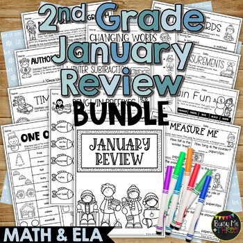 Preview of WINTER Activities Math and ELAR Review | January BUNDLE | 2nd Grade No Prep