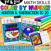 WINTER Addition and Subtraction to 20 Color by Number Printables