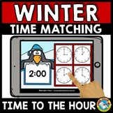 WINTER BOOM CARDS MATH ACTIVITY TELL TIME TO HOUR DECEMBER