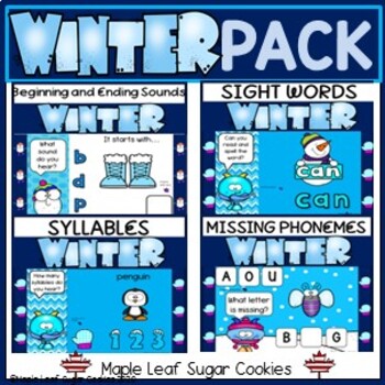 Preview of WINTER ELA BUNDLE!!! * 4 PACK!!! * PHONICS SIGHT WORDS ETC. * GOOGLE SLIDES