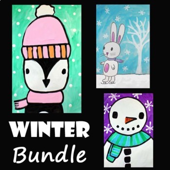 Preview of WINTER BUNDLE | Penguin, Bunny, & Snowman Drawing & Painting Video Art Projects