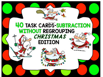 Preview of FREE - 40 TASK CARDS WINTER THEMED - 2 DIGIT SUBTRACTION 1 TO 100 WITHOUT REG