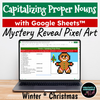 Preview of WINTER CHRISTMAS Capitalizing Proper Nouns | ELA Mystery Reveal Pixel Art Puzzle