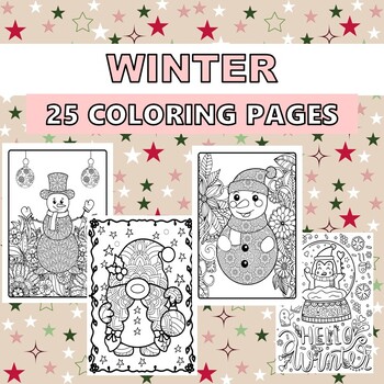 Preview of WINTER CHRISTMAS HOLIDAYS COLORING PAGES for kids, teens and adults