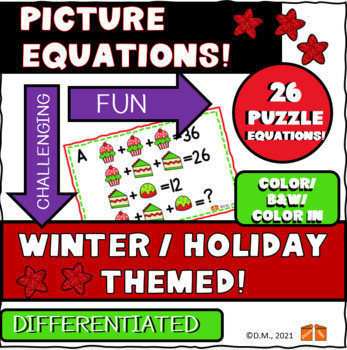 Preview of WINTER CHRISTMAS PICTURE PUZZLE EQUATIONS LOGIC ACTIVITY HARDER