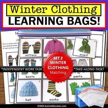 Preview of WINTER CLOTHING Matching Real Life Pictures Learning Bag for Special Education