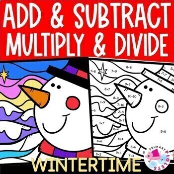 Preview of Winter Addition Subtraction Multiplication Division Color by Number Code Bundle