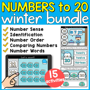 Preview of WINTER Math Activities Counting to 20 Kindergarten Math Centers Google Slides