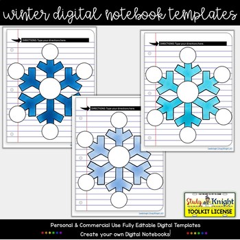 Preview of Winter Digital Notebook Templates Snowflakes