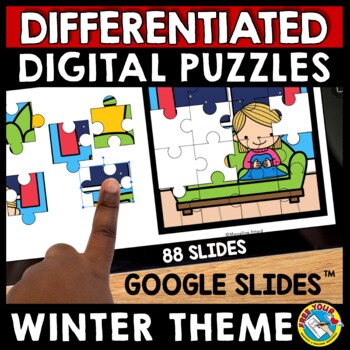 Preview of WINTER DIGITAL PUZZLES GAME NO PREP GOOGLE SLIDES MATH LOGIC SHAPES DRAG & DROP