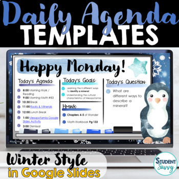 Preview of WINTER Daily Slides Agenda Morning Holiday Christmas Theme Template Google Slide