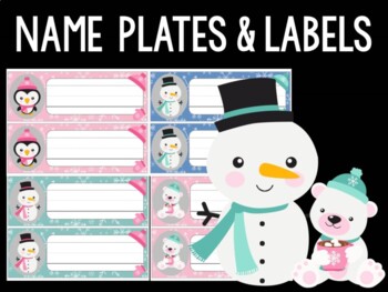 Preview of WINTER Editable Labels and Name Tags: Frosty Babes : Snowman, polar bears