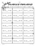 WINTER Equality or Inequality Worksheet - Equalities - Add