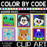 WINTER FACES  Color by Number or Code Clip Art