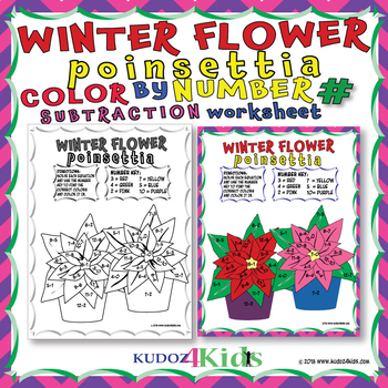 Preview of WINTER FLOWER, POINSETTIA Color by number Coloring activity page!