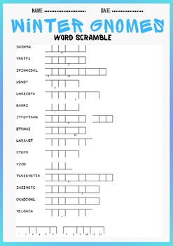 WINTER GNOMES word scramble puzzle worksheet activity by PUZZLES FOR YOU