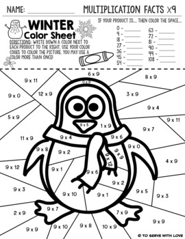 WINTER Holiday Multiplication Facts Coloring Sheets | Independent Fun ...
