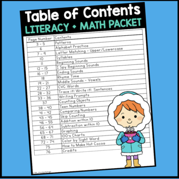 winter kindergarten math literacy worksheets no prep