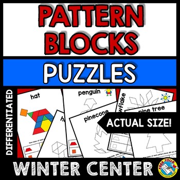 Preview of WINTER MATH ACTIVITY PATTERN BLOCKS PUZZLE MATS DECEMBER 1ST GRADE KINDERGARTEN