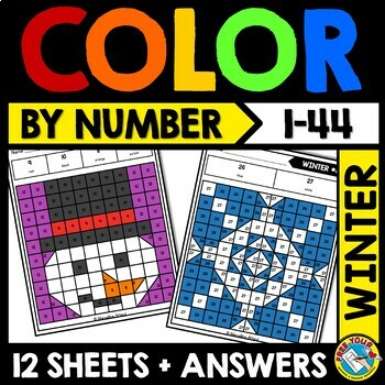 Preview of WINTER MATH MYSTERY PICTURE COLOR BY NUMBER ACTIVITY DECEMBER COLORING PAGES ART
