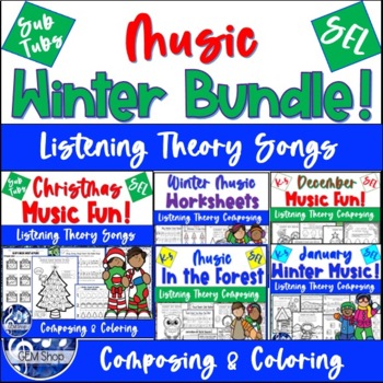 Preview of WINTER MUSIC Worksheet Activities BUNDLE December Christmas January Theory