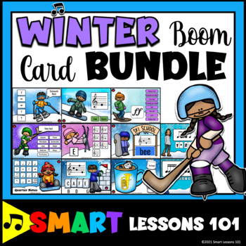 Preview of WINTER MUSIC BOOM CARD BUNDLE Music Rhythms Notes Tempo Dynamics Instruments