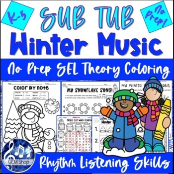 Preview of WINTER MUSIC Sub Tub Plans ACTIVITIES NO PREP Worksheets Coloring Printables