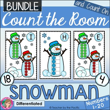 Preview of WINTER Math Count the Room Ten Frames and Numbers 1 - 20 SNOWMAN BUNDLE