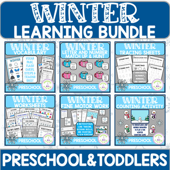 Preview of WINTER Math & Literacy Worksheet Activity Bundle for Preschool and Toddlers
