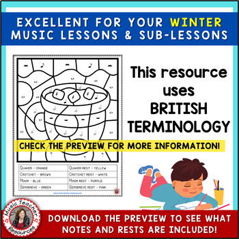 WINTER Music: 26 Colour by Music Notes and Rests by MusicTeacherResources