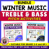 WINTER Music Treble and Bass Clef Worksheets  BUNDLE