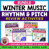 WINTER Music Worksheets - Rhythm, Treble and Bass Clef Wor