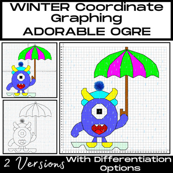Preview of WINTER NEW YEAR Coordinate Graphing Monster Picture - ADORABLE OGRE in the Rain