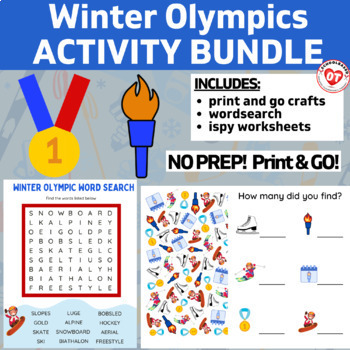 Preview of WINTER OLYMPIC THEMED OT ACTIVITY BUNDLE: (crafts, ispy and word search) no prep