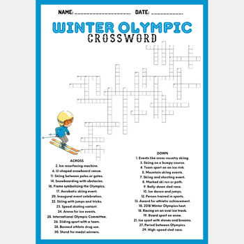 WINTER OLYMPIC crossword puzzle worksheet activity by Mind Games Studio