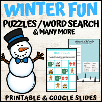 Preview of WINTER: PUZZLES/ABC ORDER/WORD SEARCH/ WRITING/COLORING/DIGITAL