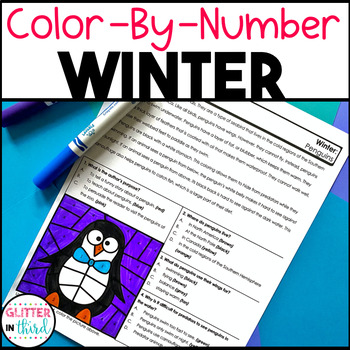 Preview of WINTER Reading Comprehension Passages & Question Color By Number Coloring Pages