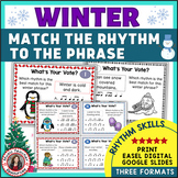 WINTER Music Rhythm Activities - Rhythm Worksheets and Task Cards