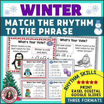 Preview of WINTER Music Rhythm Activities - Rhythm Worksheets and Task Cards
