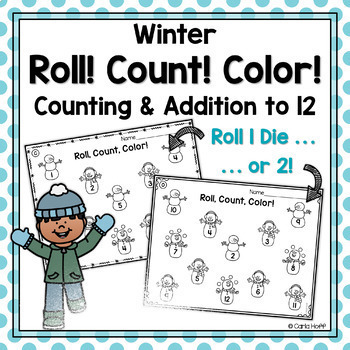 Preview of Winter Count and Color! Worksheets for Counting and Adding Within 12