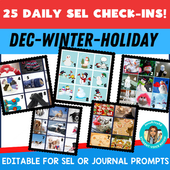 Preview of WINTER SEL social emotional learning Check-in Scales | 25 Snow Holidays December