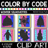 WINTER SILHOUETTES Color by Number or Code Clip Art